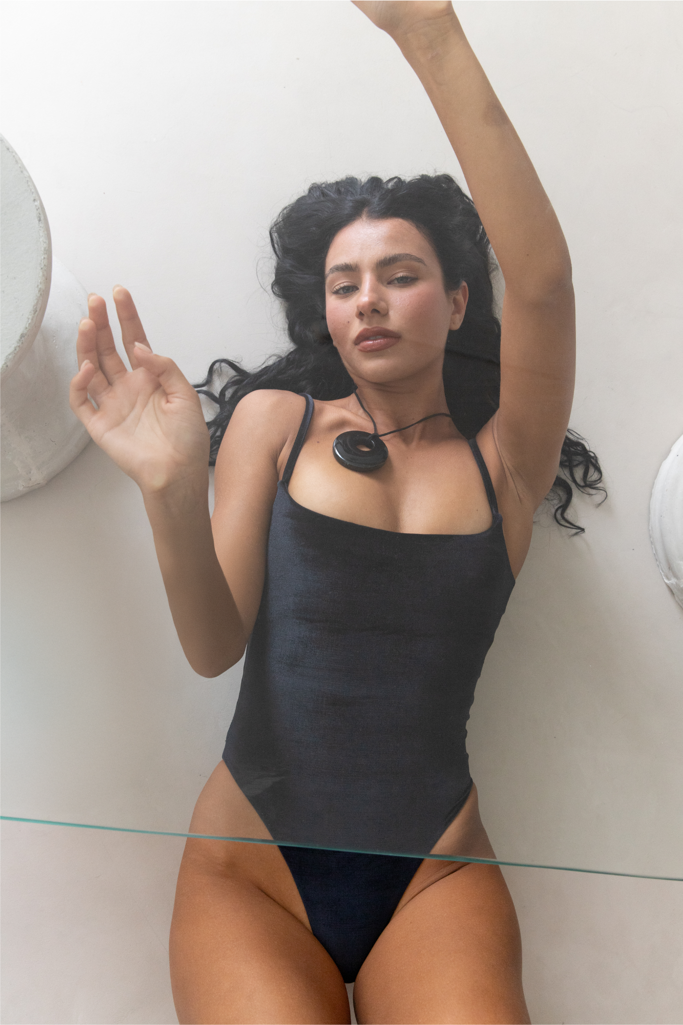 Stretch Velvet One Piece in Black
